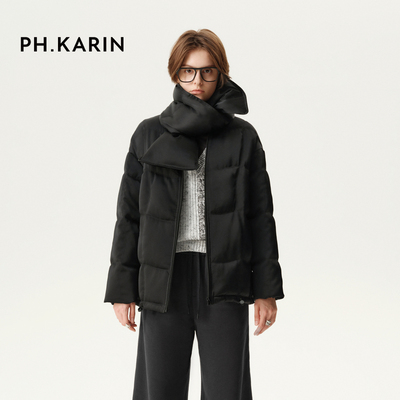 【自由旷野】phkarin围巾领防风袖白鸭绒绗缝羽绒服女2024冬新款
