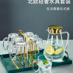 喝水杯子玻璃杯带把绿茶杯待客柄耐热家用北欧客厅水杯套装 女夏季