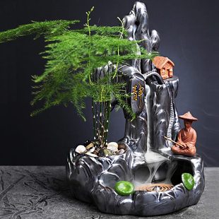 招财炉家用香薰倒流香炉塔香茶道创意摆件禅意高山流水檀香炉紫砂