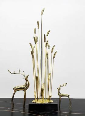 轻奢玄关黄水晶紫水晶麦穗纯铜装饰品客厅书房电视柜酒柜细长摆件