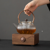 电陶炉煮茶器胡桃木烧水摩卡小型围炉煮茶养生玻璃壶煮茶炉