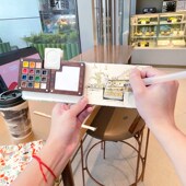 飞乐鸟璀璨敦煌国风胡桃木色木盒水彩颜料迷你写生水彩本旅行装