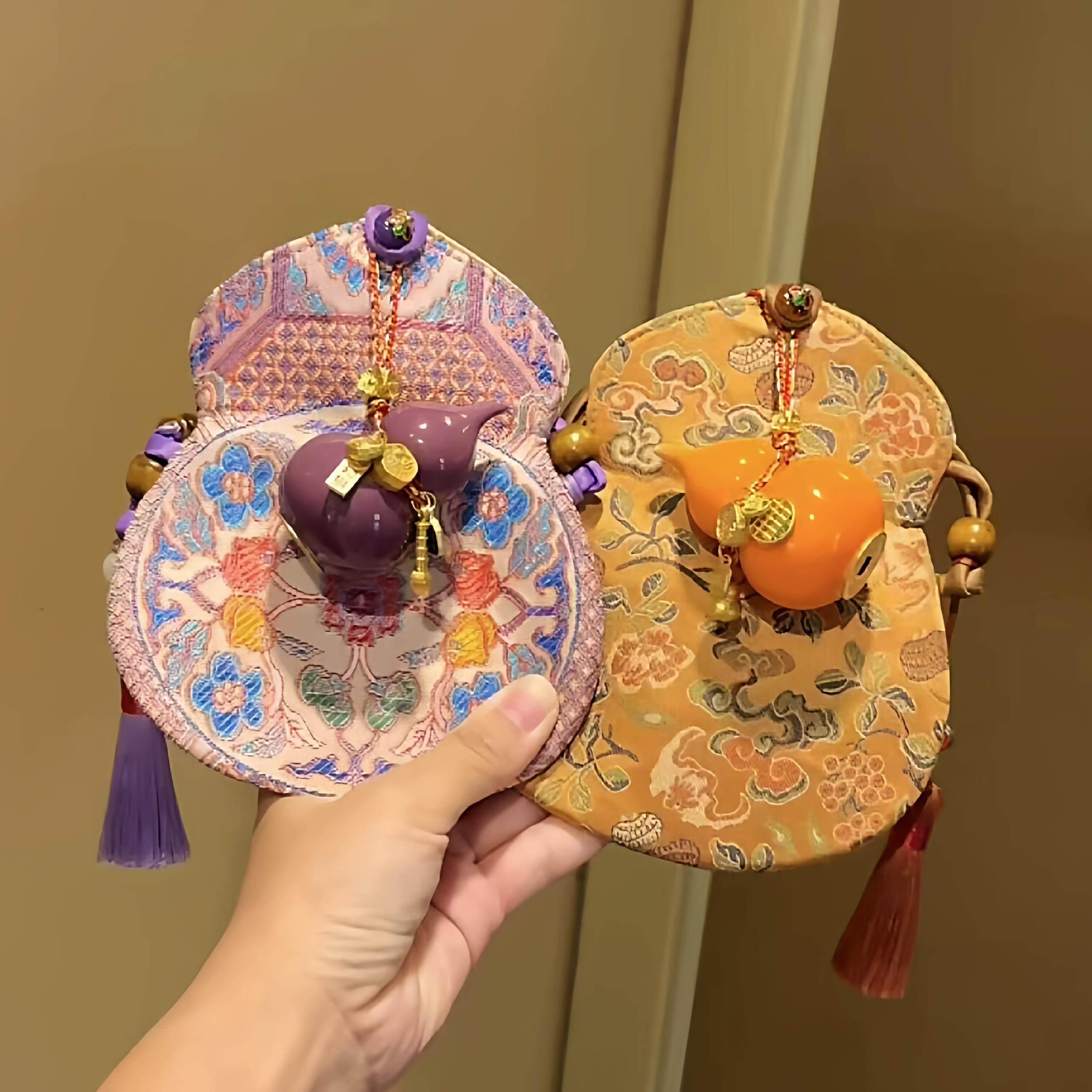 葫芦零钱包新宋锦中国风女刺绣手机包便携式钥匙包斜跨包手作包包
