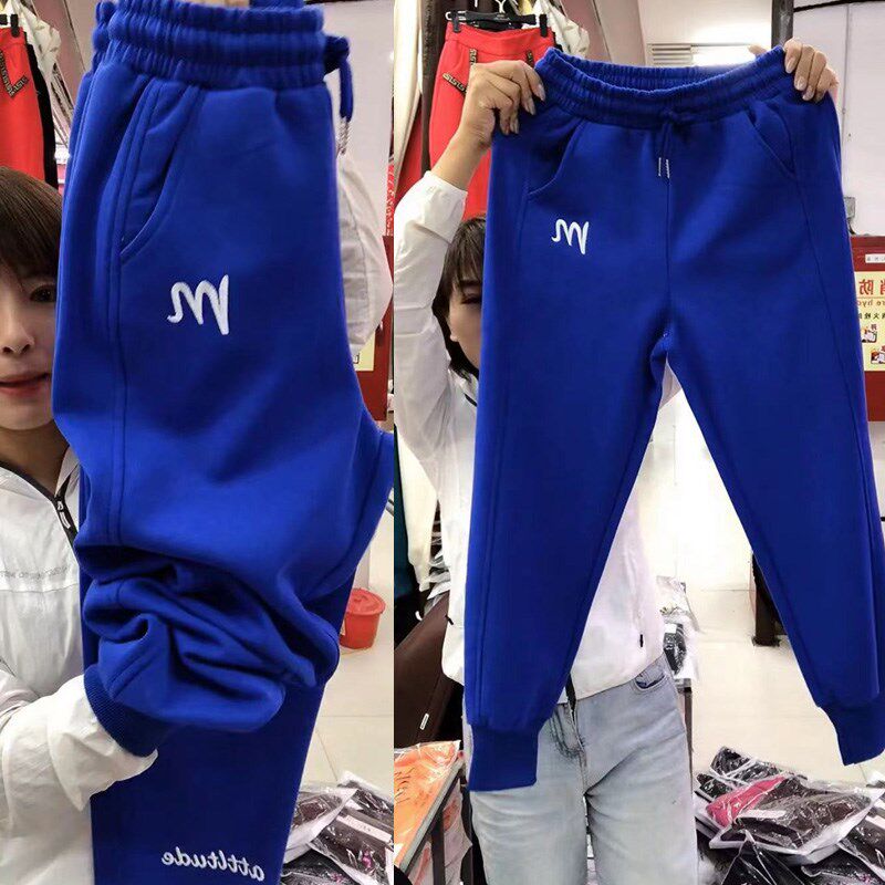 2023年冬季新款白色时尚百搭休闲裤女高腰加绒加厚小个子哈伦卫裤