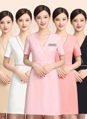 美容院美容师工作服连衣裙女夏季短袖韩国高端气质前台职业服装薄