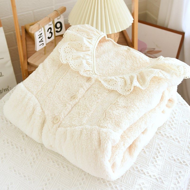 珊瑚绒睡袍女秋冬季睡裙长款加绒加厚法兰绒浴袍睡衣家居服公主风