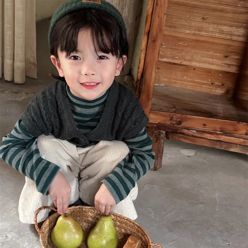 暮晨家新款秋装2024男童麻花毛衣马甲中小童森系奶奶风背心毛线衣