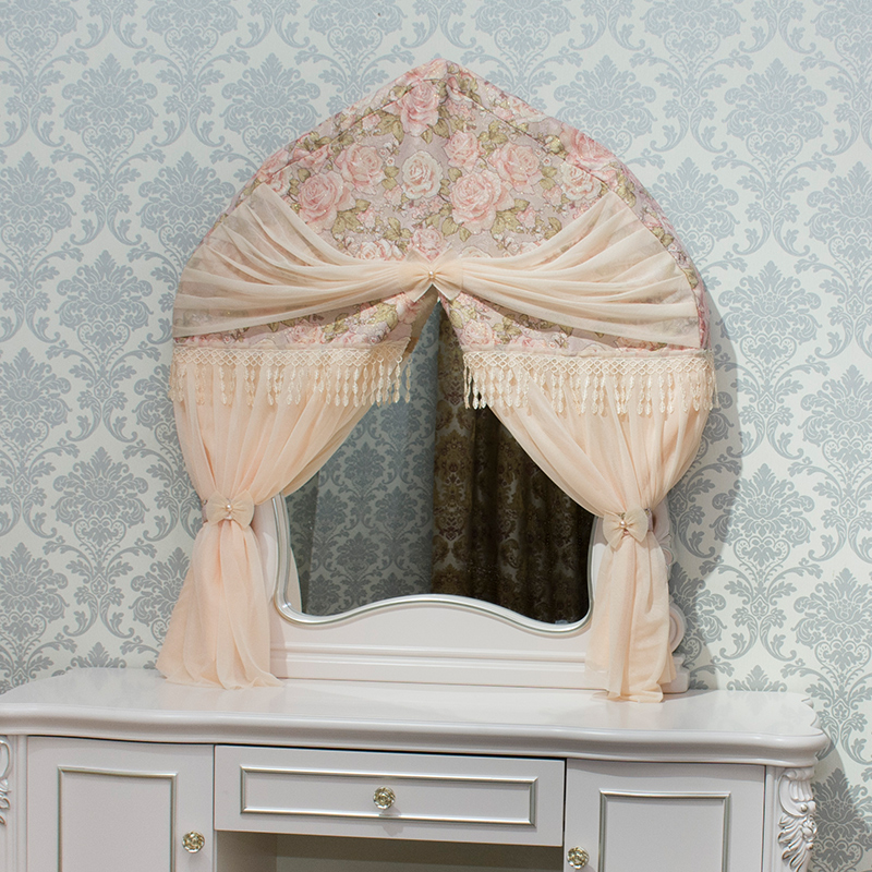 方形镜子帘布艺梳妆台遮挡帘小门帘窗帘蕾丝款衣柜帘可定做镜子罩