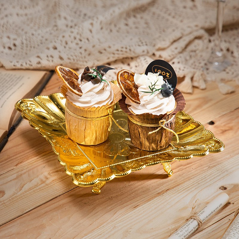 家用复古果盘金属蛋糕盘下午茶糕点托盘拍照道具装饰精致首饰摆件