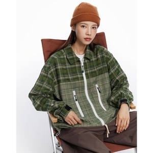 STRIIS窗外风景格子拼接拉链衬衫宽松休闲百搭长袖翻领外套男女