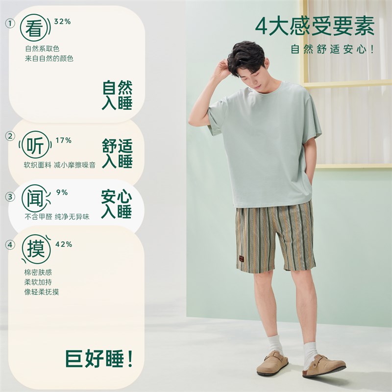 安之伴【巨凉感】男士睡衣上衣单件夏季短袖t恤纯棉加大码家居服