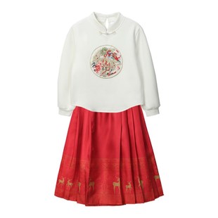 新中式亲子装2024加绒国风卫衣母女套装马面裙一家三四口唐装全家