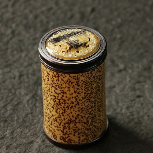 苏工老煤竹/芝麻竹/黑檀木口盖精工制作牛角蒙心蝈蝈罐鸣虫器具竹