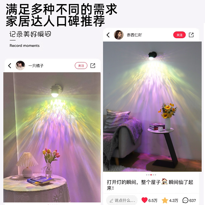 水波纹射灯客厅店铺家用卧室牀头背景墙壁灯筒灯洗墙灯过道气氛灯