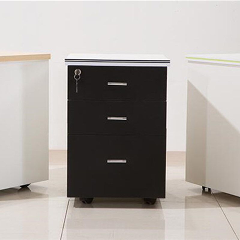 木质办公室落地文件柜带锁三抽屉资料柜储物移动桌下矮柜小柜子