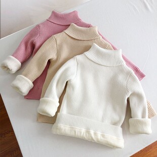 男女宝宝小童婴幼儿加绒高领毛衣打底衫全棉套头针织衫修身黑白冬