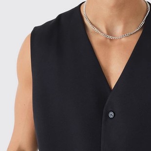 春夏英伦宽松小众复古无袖v领黑色西装马甲男廓形背心外穿内搭潮