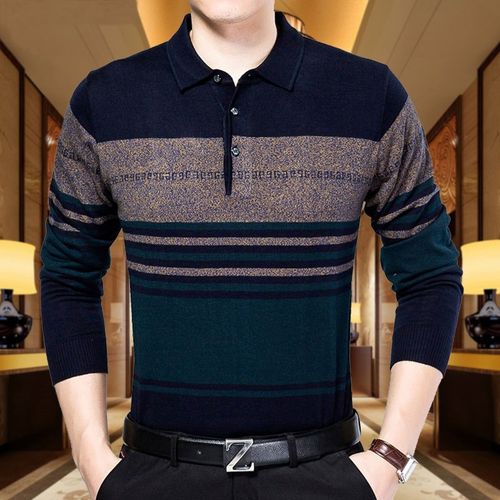 秋季中年男士外穿秋衣上衣春天衣服中老年长袖T恤男土针织羊毛衫