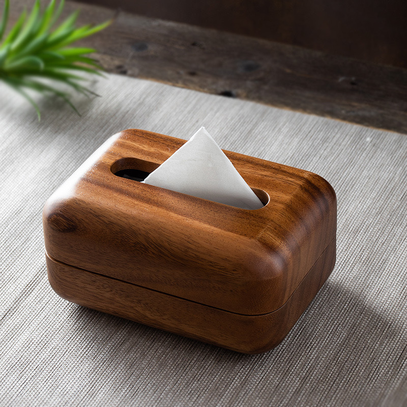 胡桃木纸巾盒实木收纳中式客厅