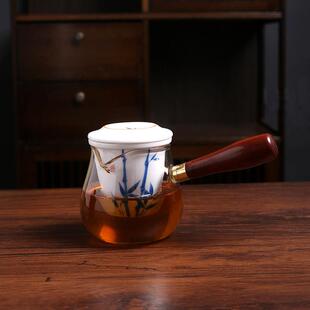 手绘筱竹玻璃红茶壶家用侧把壶陶瓷功夫茶具茶水分离泡茶水壶套装