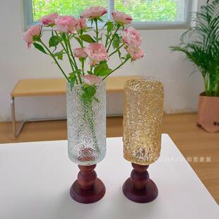 木底座高脚杯花瓶胡桃木摆件客厅插花轻奢高档现代简约高级感花器