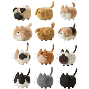 羊毛毛毡完成柯基巴哥泰迪猫和狗纯手工毛绒娃娃暹罗橙色猫汽车装