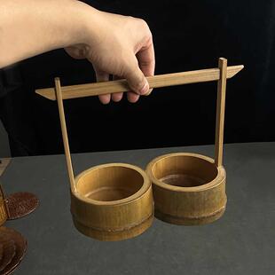 竹制提手茶点盘果篮手工家用糖果干果盘茶点篮特色竹工艺品点心盘