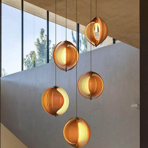 loft吊灯日式挑空别墅公寓客厅餐厅原木设计师艺术复式楼梯长吊灯