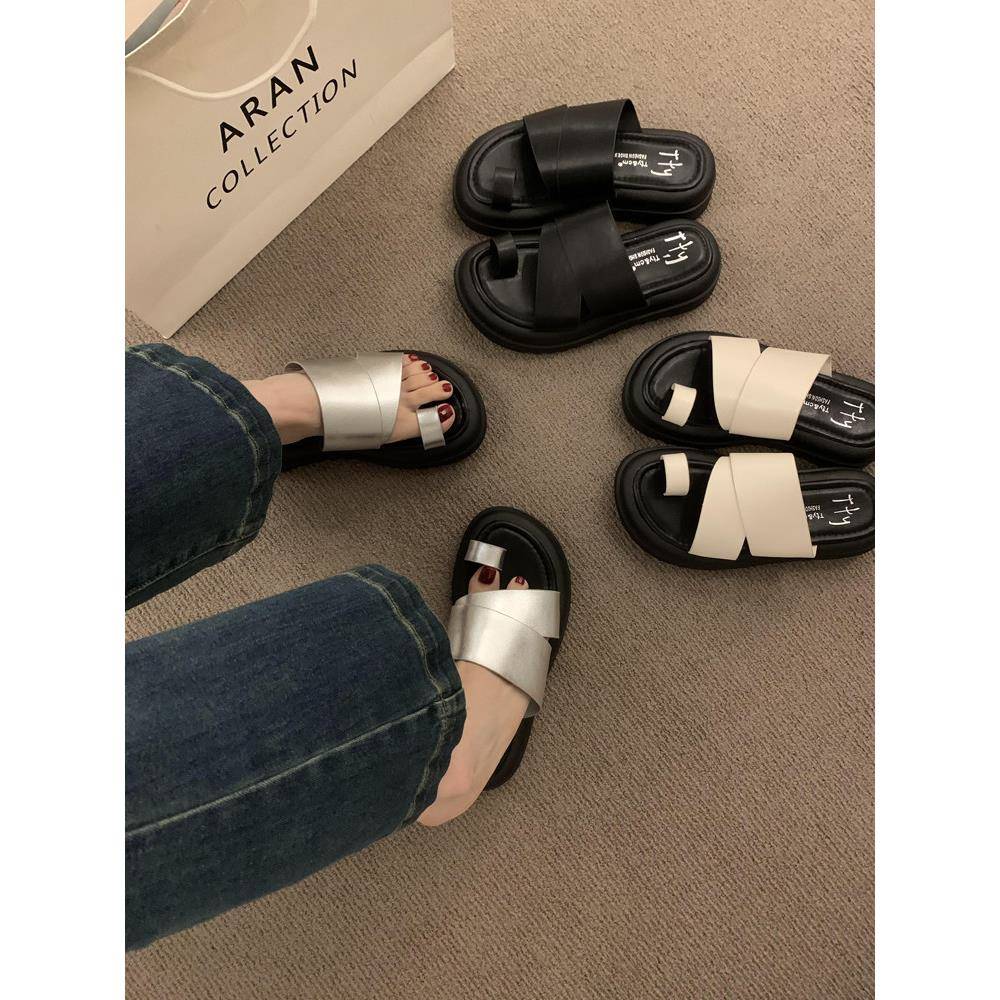 新品小个子增高厚底套趾凉拖鞋女夏外穿交叉带罗马凉鞋松糕底沙滩