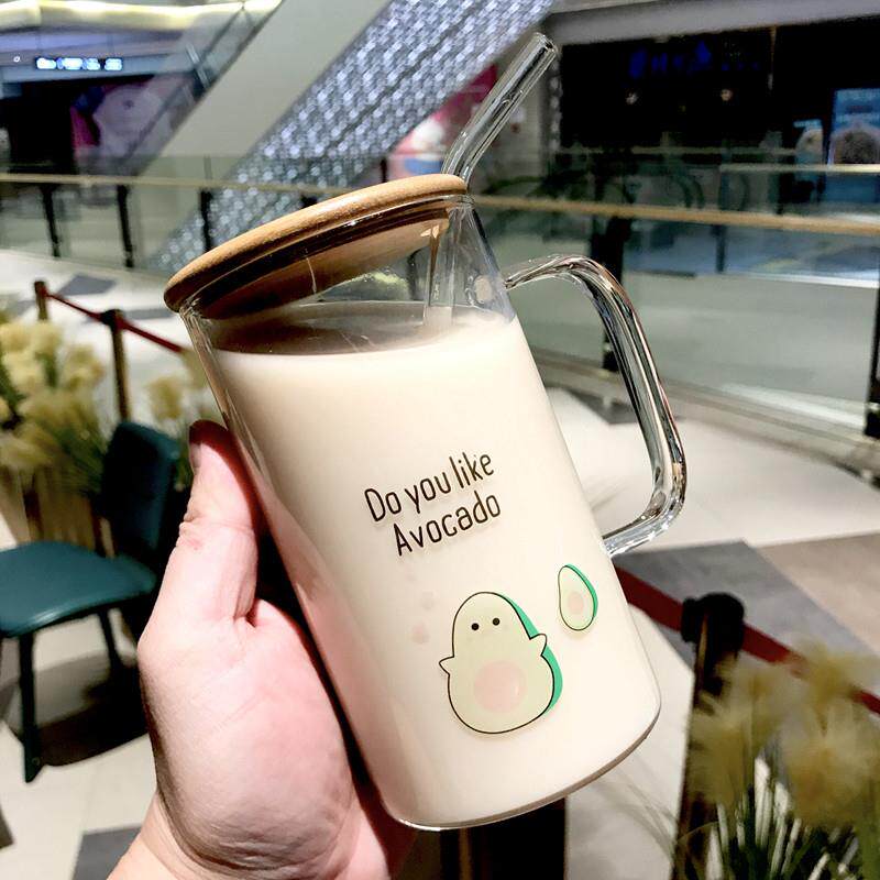 创意个性潮流杯子女可爱少女ins玻璃杯家用带把吸管马克杯带盖勺