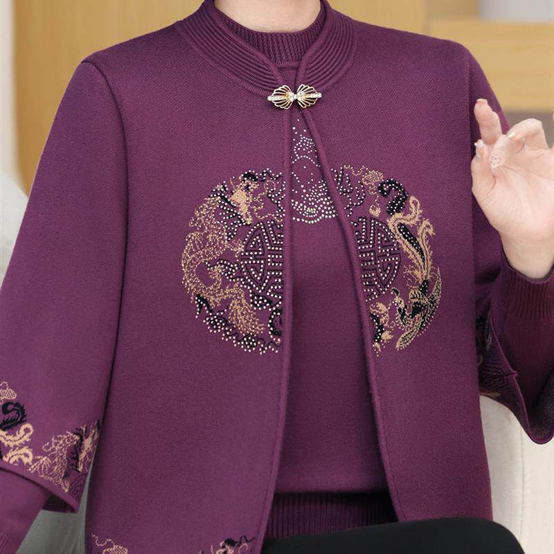 好货中年妈妈秋装针织毛衣洋气外套时尚中老年女装红色本命年婚礼