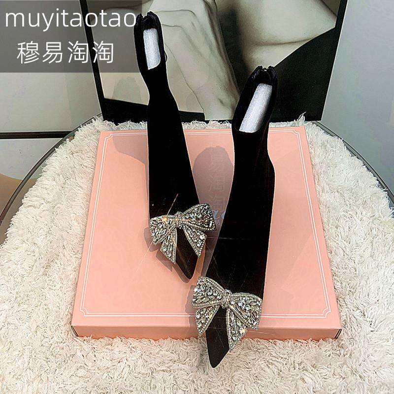 好货个性蝴蝶结黑色靴子女