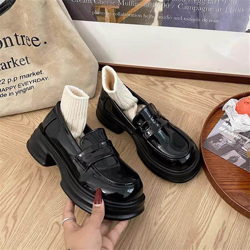 好货圆头厚底单鞋女黑色学