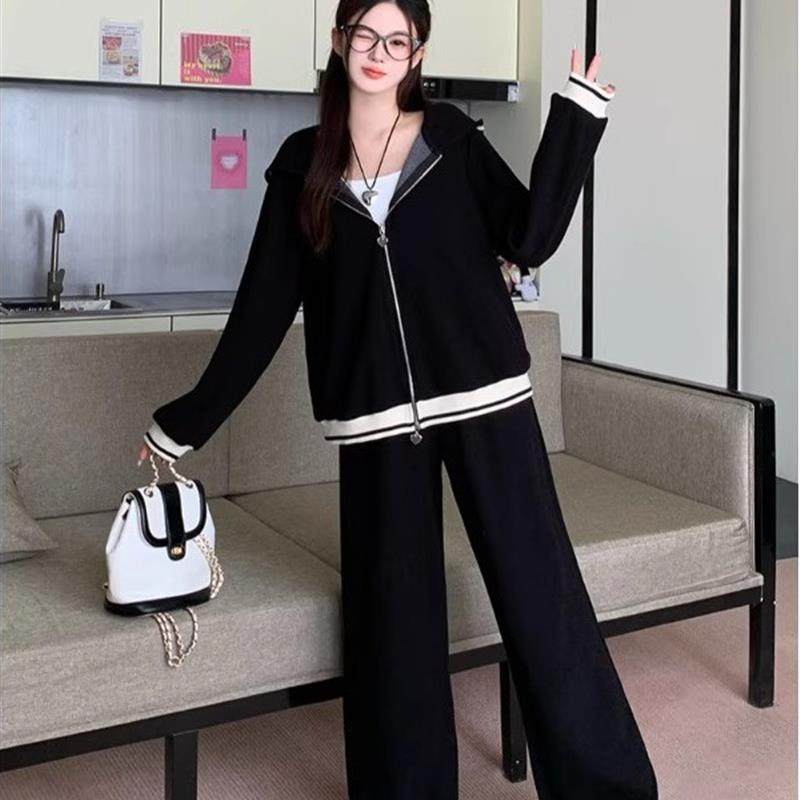 好货300斤大码休闲套装女春秋季连帽上衣胖MM遮肉显瘦阔腿裤子两