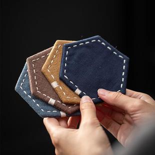 日式棉麻土布刺子点绣杯垫布艺干泡茶席洁方巾养壶垫禅意茶道配件