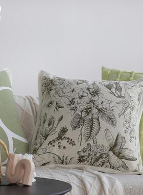 现货奶油风抱枕套雪尼尔绿色高级感复古抱枕客厅沙发方形腰枕靠背