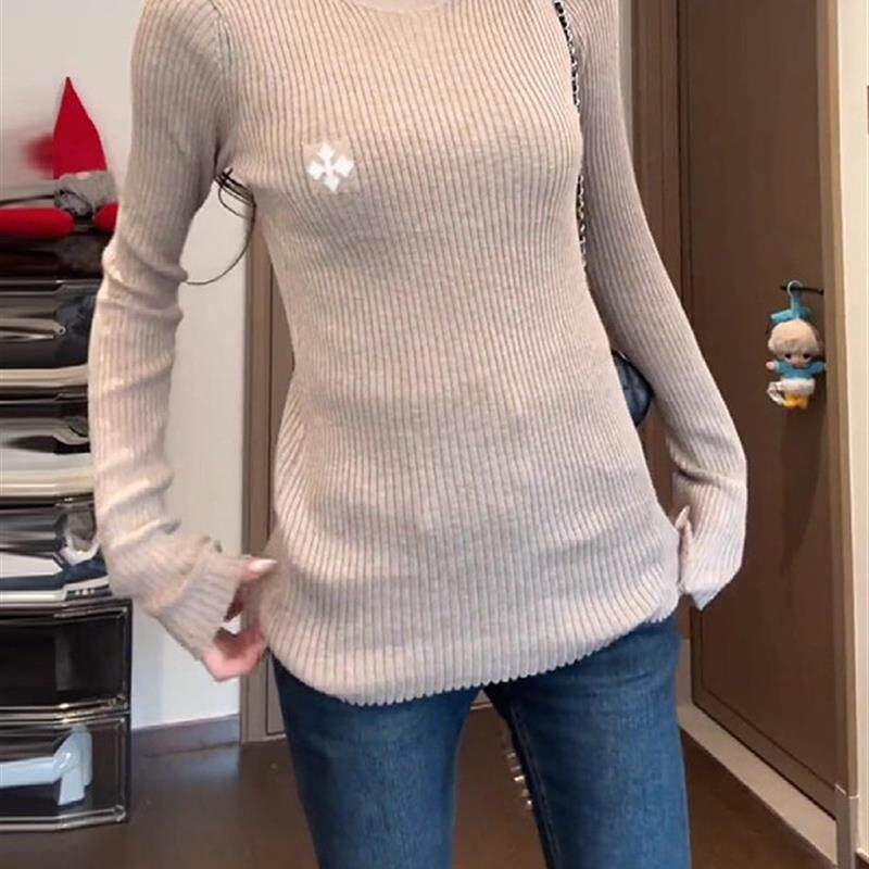 好货大码修身针织打底衫女秋季新款内搭胖mm显瘦简约百搭正肩长袖