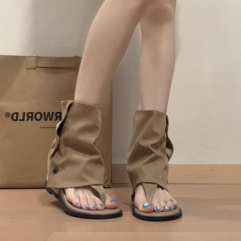 新品意式镂空罗马凉鞋女2026夏季新款高跟腿套包跟夹趾小众设计感