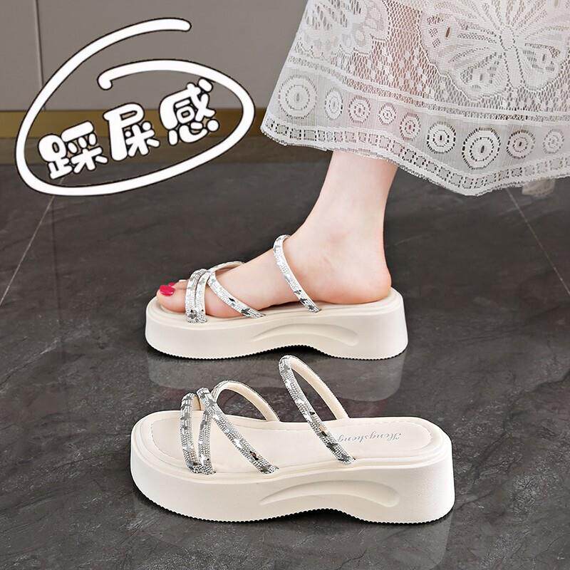 好货高级感水钻一字拖鞋女