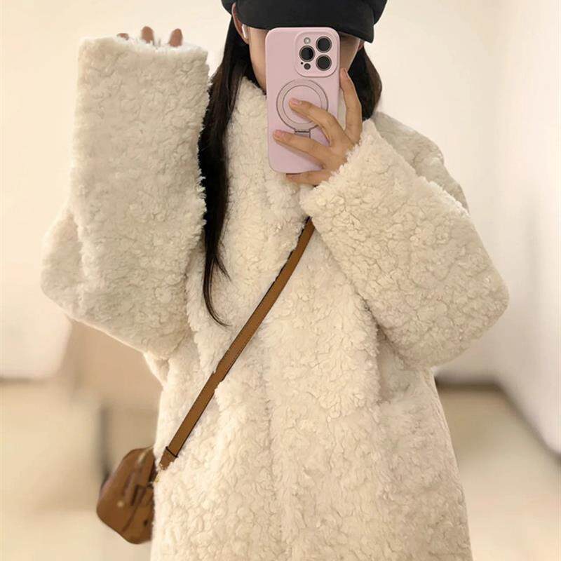 好货慵懒感仿羊羔毛皮毛一体环保皮草外套女中长款2025冬宽松毛毛