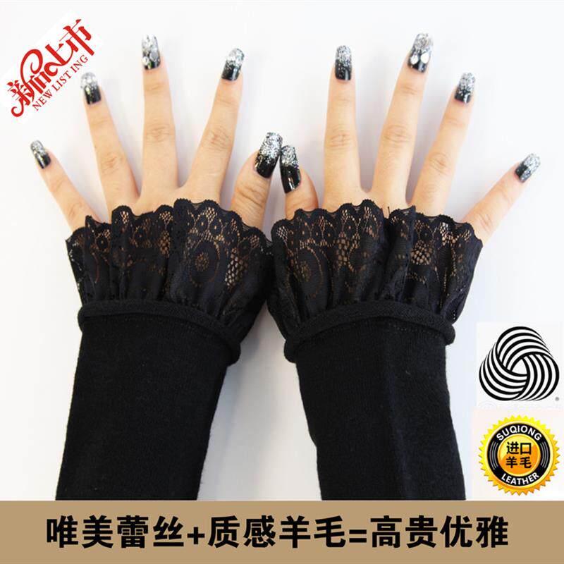 推荐针织袖羊毛蕾丝臂套新款秋冬季加厚女士半指加长手套保暖羊毛