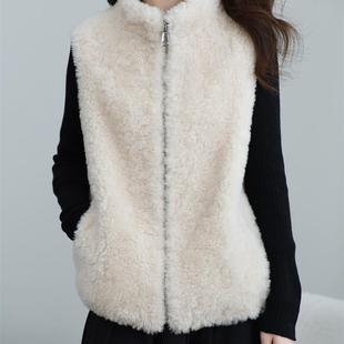 好货海宁羊剪绒秋冬款轻奢马甲短款羊羔毛复合皮毛一体拉链皮草外