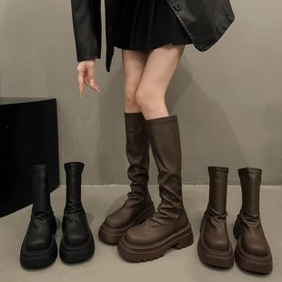 春秋季 顯瘦子女小個(gè)子厚底黑色馬丁靴 2025棕色短靴單靴短筒靴新款