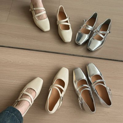 高跟2025芭蕾法式小皮鞋中跟春秋粗跟新款银色玛丽珍单鞋女配裙子