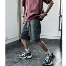 夏季新款美式潮流水洗牛仔短裤男潮牌宽松可拆绑带宽松五分中裤潮