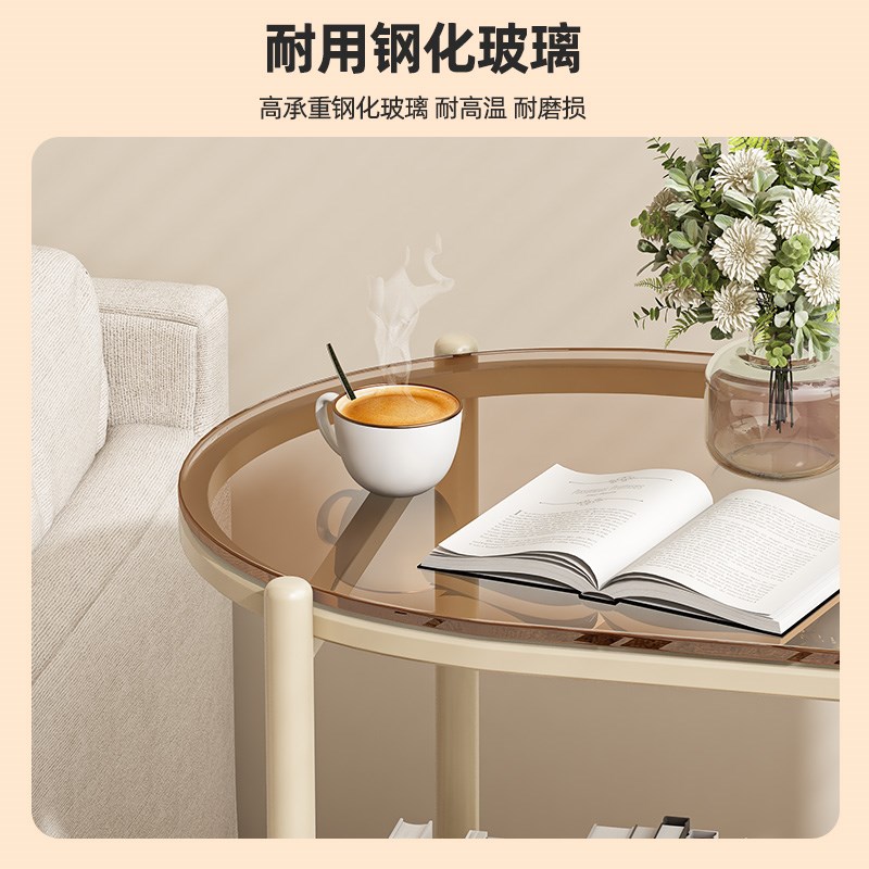 奶油风沙发边几可移动茶几轻奢高级感床头小推车边柜小桌子置物架