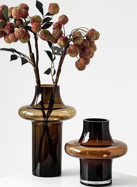 茉澈中古花瓶草帽造型棕黄色玻璃花瓶加厚艺术插花花器客厅摆件