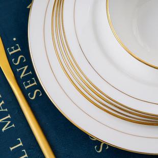 家用金边饭简碗面汤碗菜盘勺子轻奢陶瓷碗 折扣价 碗碟套套约装