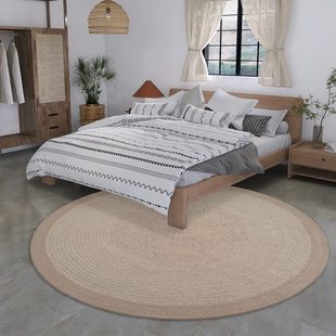 木兰黄麻圆形地毯客厅茶几垫家用简约卧室满铺手工编织亚麻床边毯