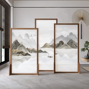 屏风隔断客厅进门玄关简约现代办公室遮挡实木山水座屏移动 新中式